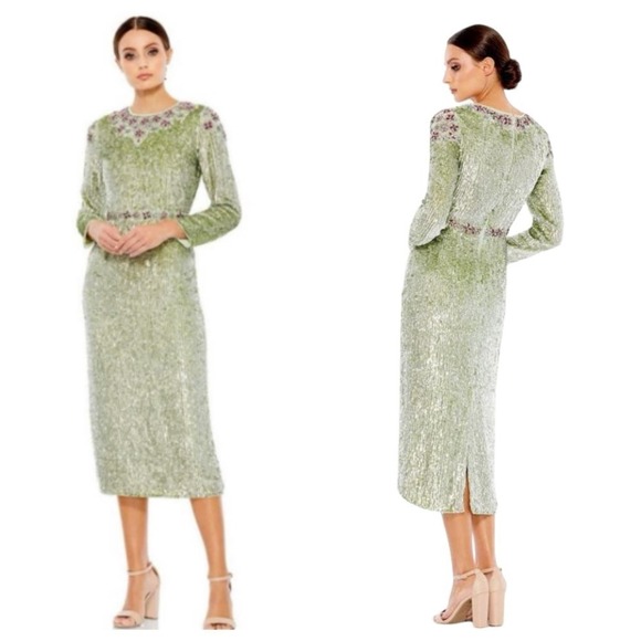 Mac Duggal Long Sleeve Sequin Dress Back Slit Women's Size 10 NWT - Picture 1 of 12